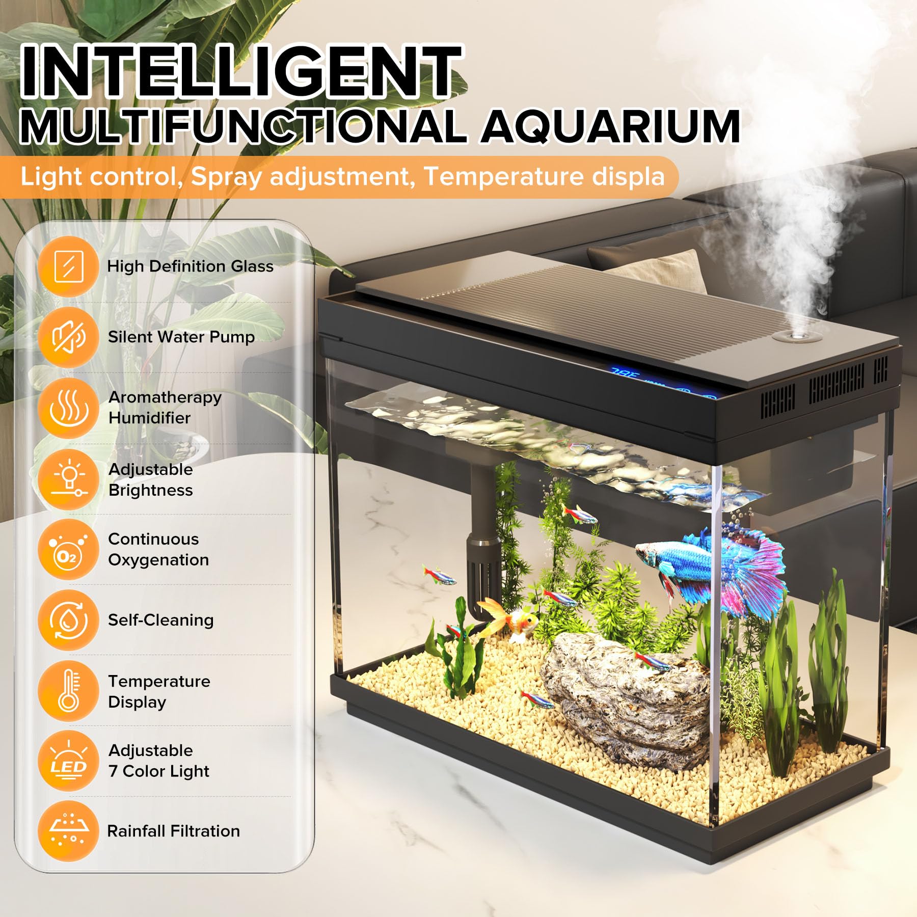 Vehipa fish tank 7-color LED lighting highlights ambience and mood