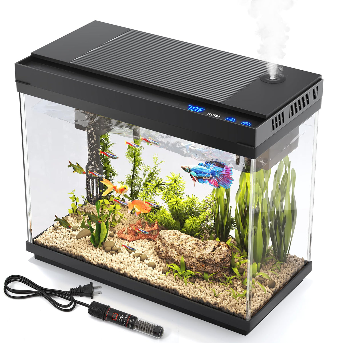 Vehipa front view 2.4 gallon tank setup for compact home aquarium display