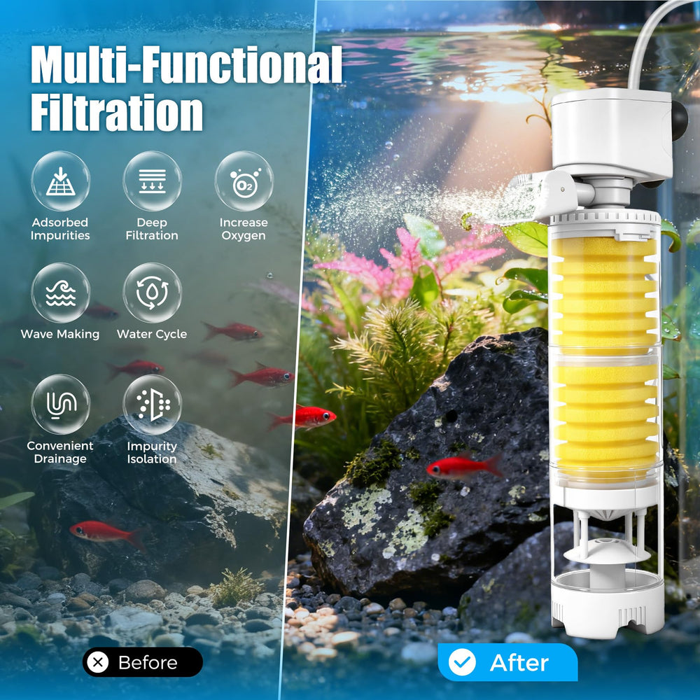 Vehipa quiet operation image highlights whisper-quiet performance for home and office tanks
