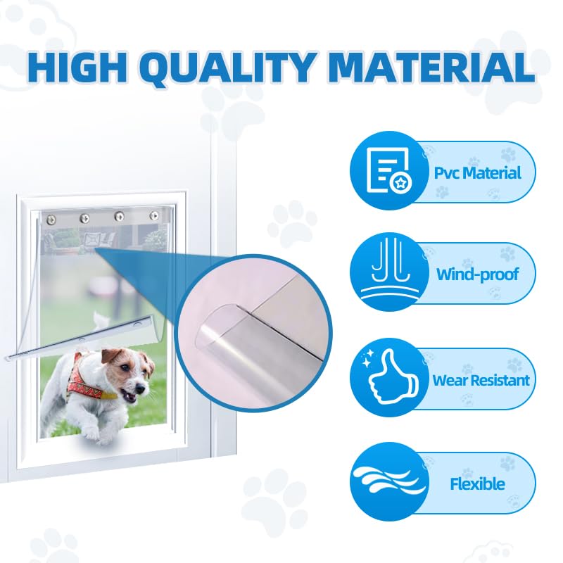 Vehipa XL replacement flap compatibility shows fit with 18" x 9.88" doors for dogs up to 90 lbs