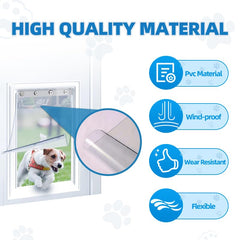 Vehipa XL replacement flap compatibility shows fit with 18" x 9.88" doors for dogs up to 90 lbs