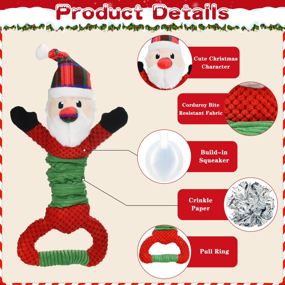 Vehomy Christmas dog toy action shot showcases squeaker for interactive play and attention.