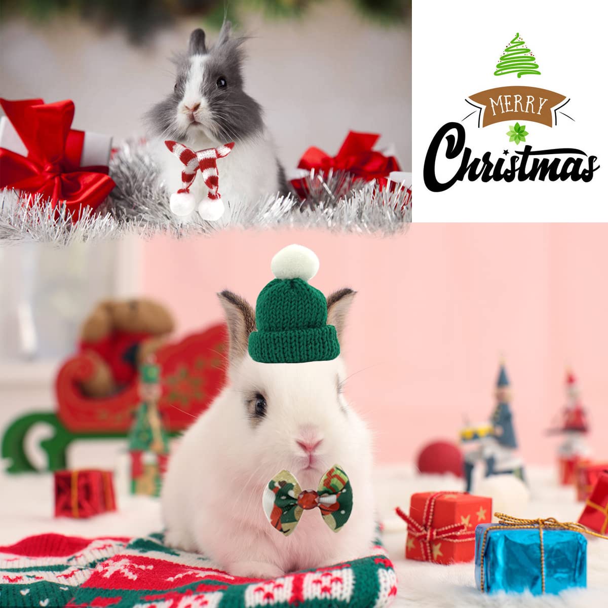 Vehomy scarf white-red stripe for small pets, provides cozy style for holiday photos.
