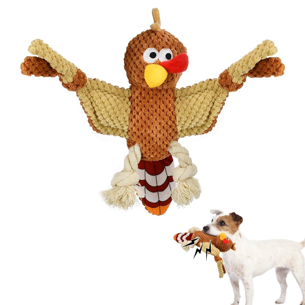 Vehomy turkey dog toy head view engages dogs with interactive play and squeaks.