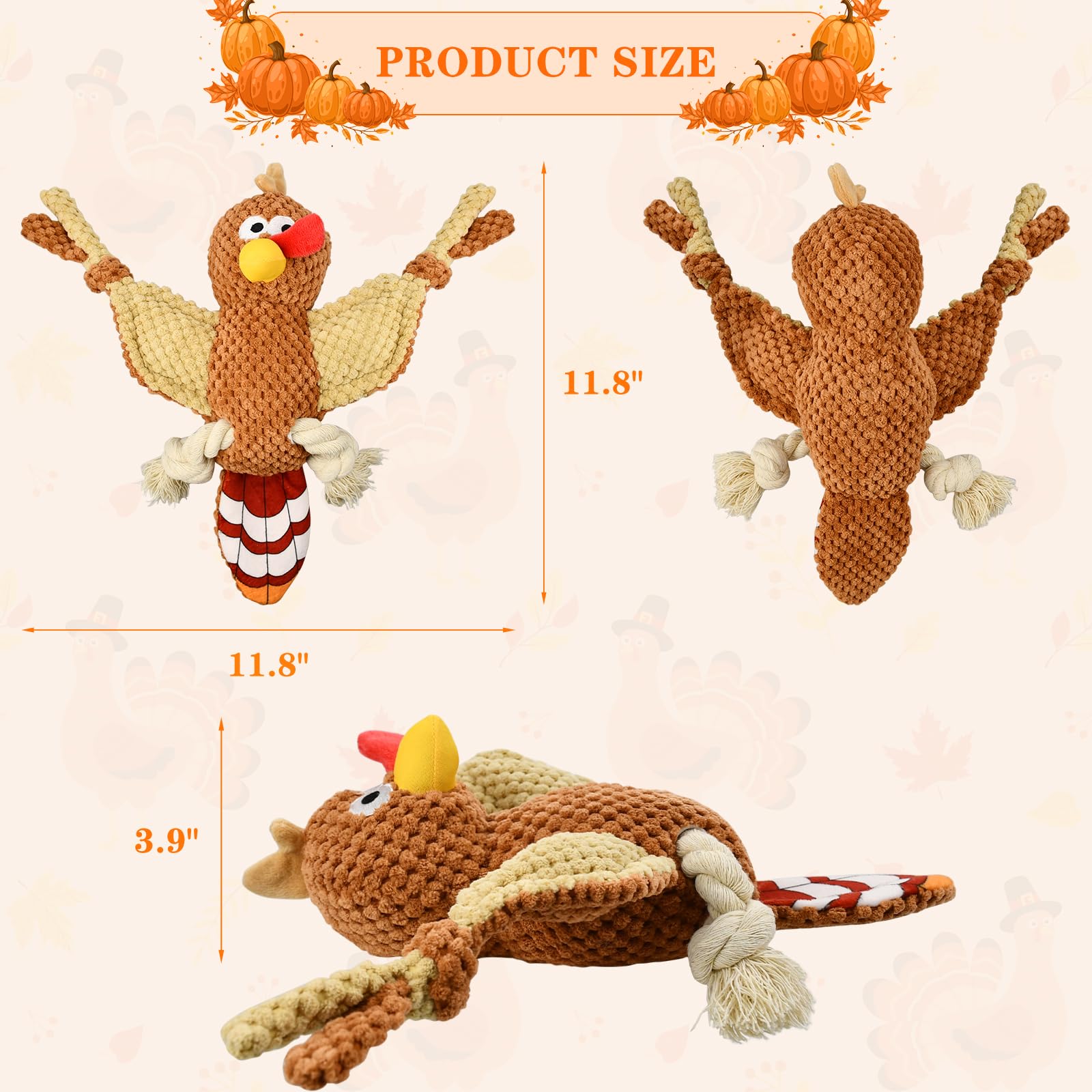 Vehomy turkey toy wings spread view promotes grabbing and tug-of-war fun.
