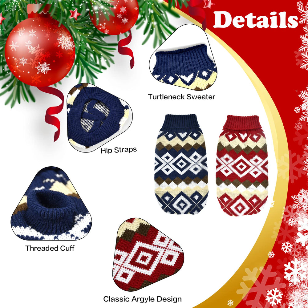 Vehomy two-pack pet sweaters in navy and red plaid, great for seasonal outfits