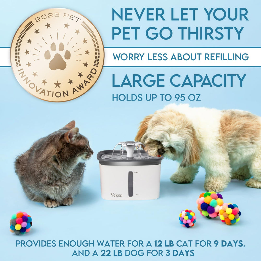Veken 5-stage filtration system keeps water fresh for pets.