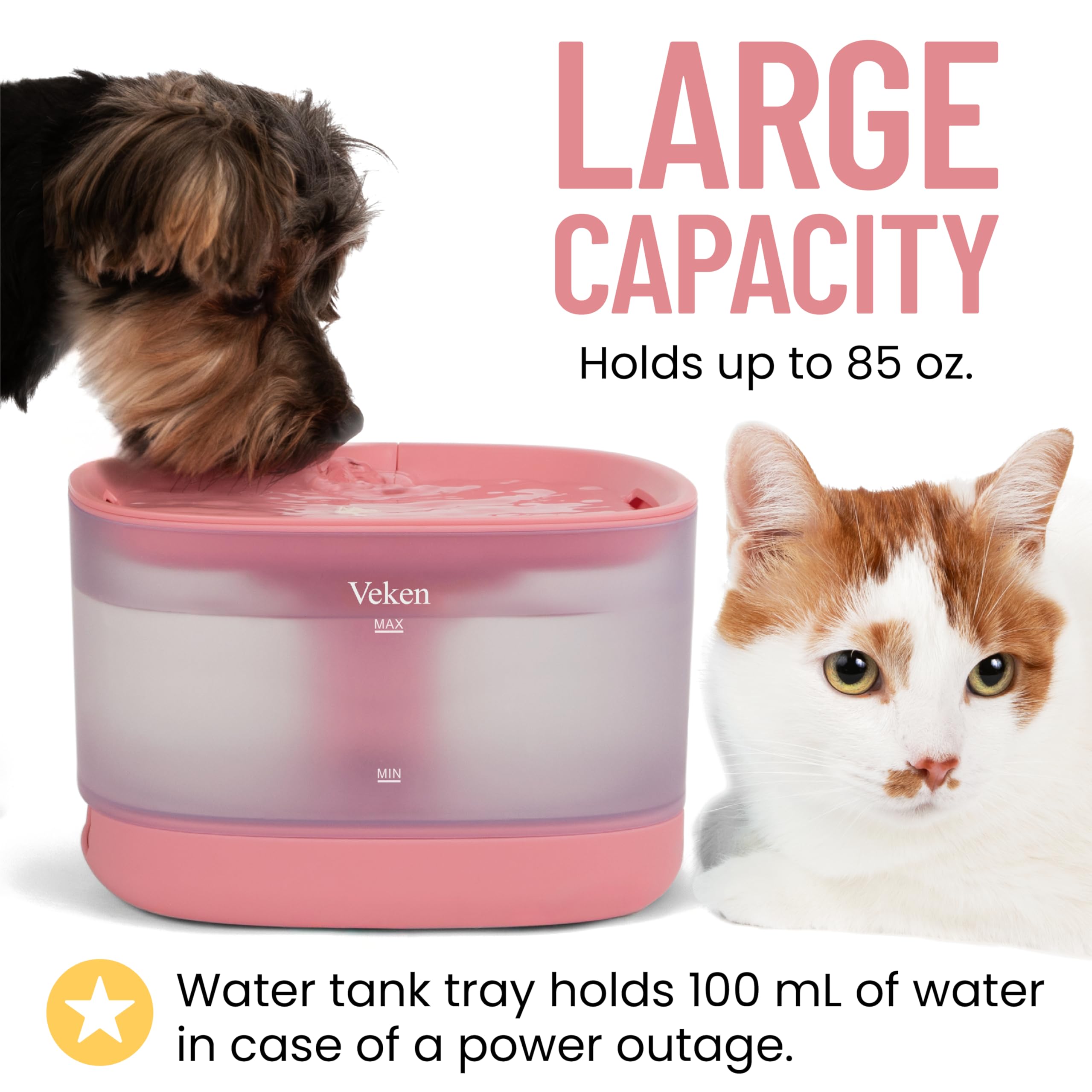 Veken 84oz/2.5L capacity reduces frequent refills for busy households.