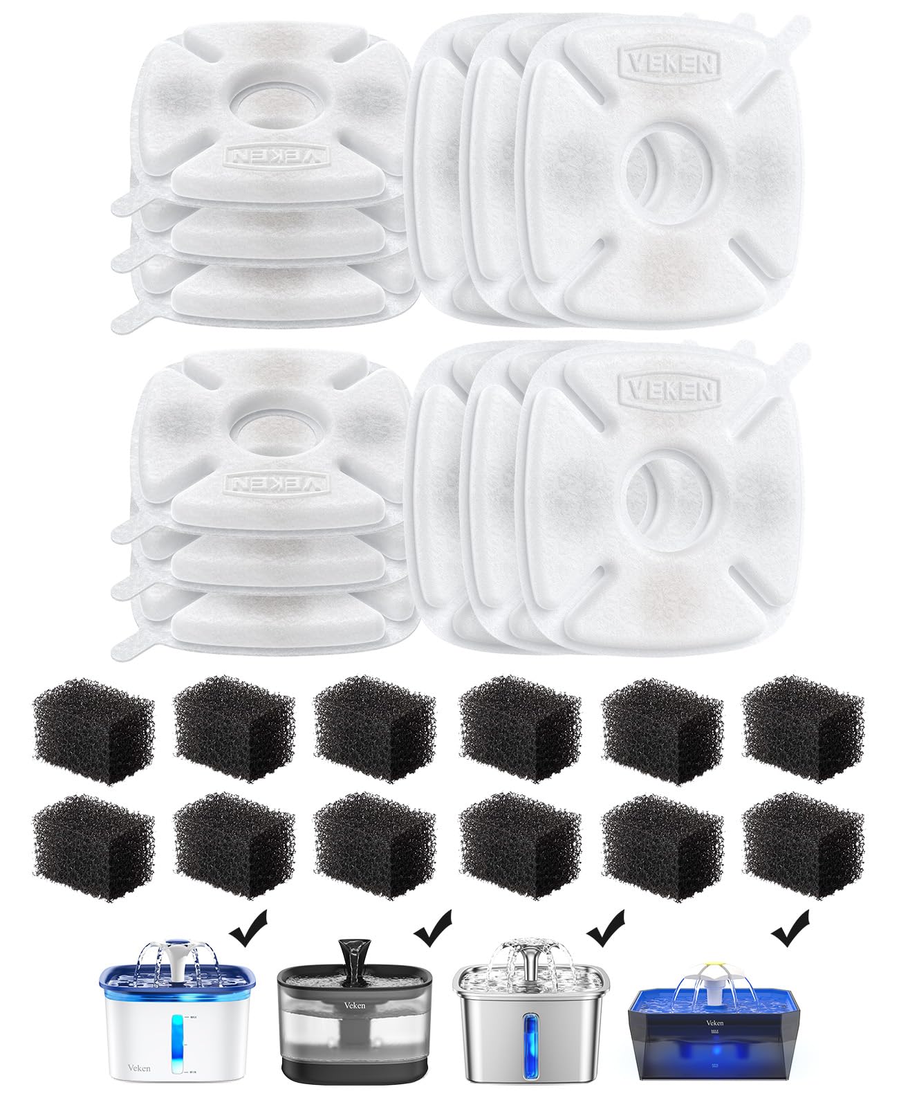 Veken cat fountain filters 12-pack ready for replacement to keep water clean.
