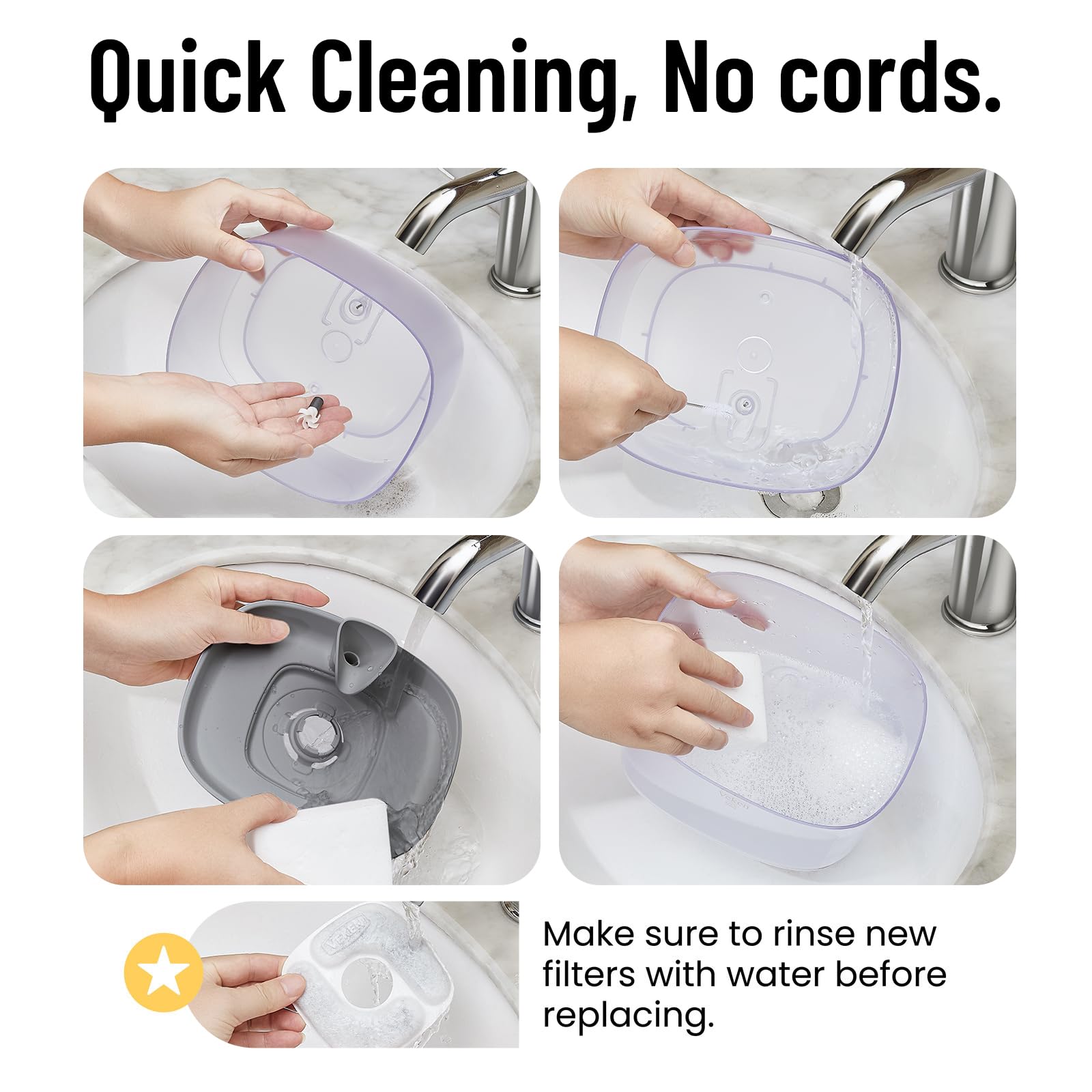 Veken cat water fountain cleaning brush helps reach tight spots during cleaning.