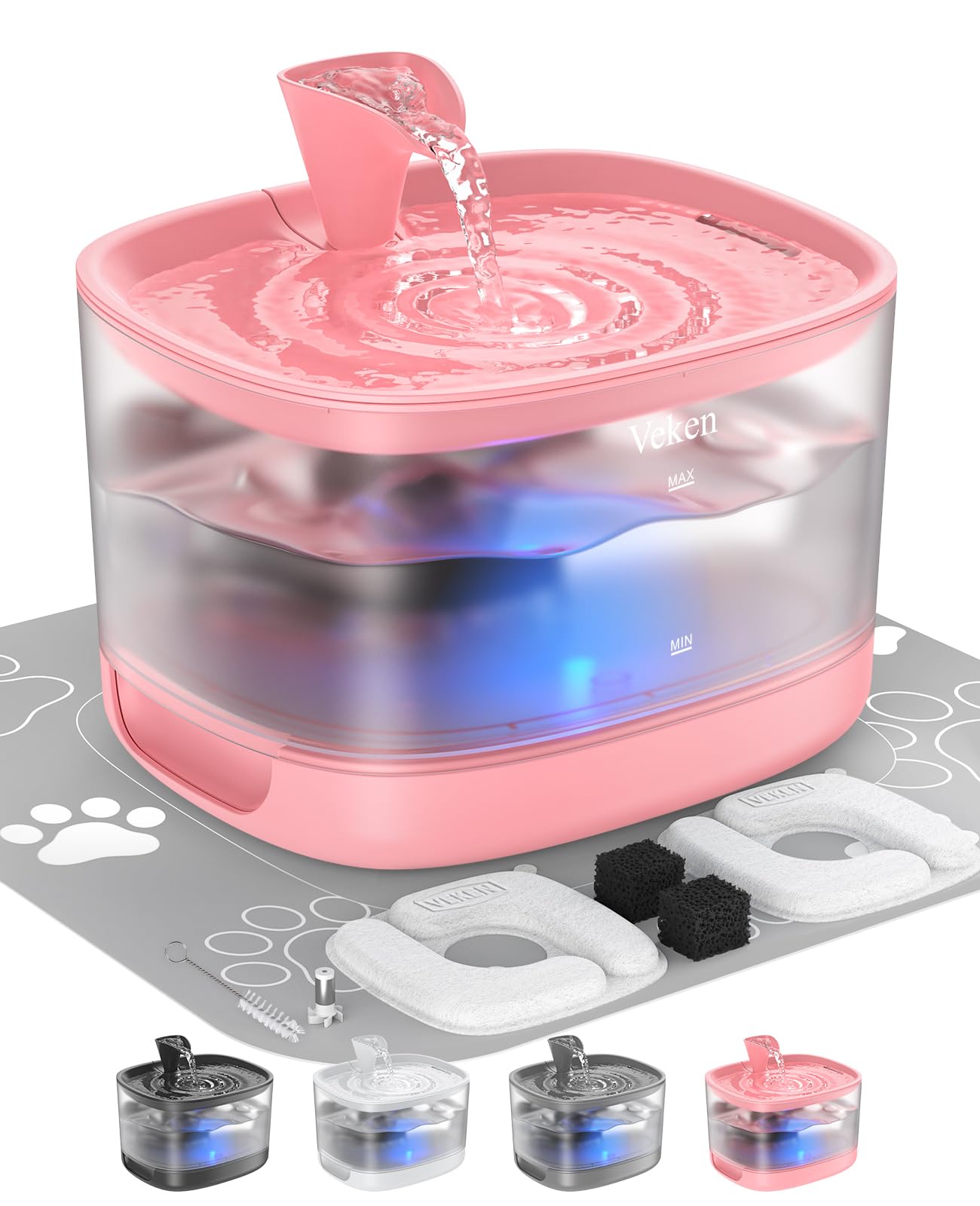 Veken cat water fountain with detachable tank for quick cleaning and refilling.