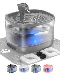 Veken cat water fountain front view shows sleek grey design for easy pet access.