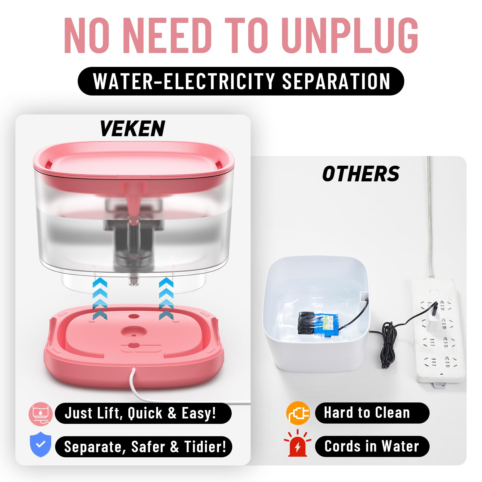 Veken cat water fountain operates quietly to keep homes peaceful.