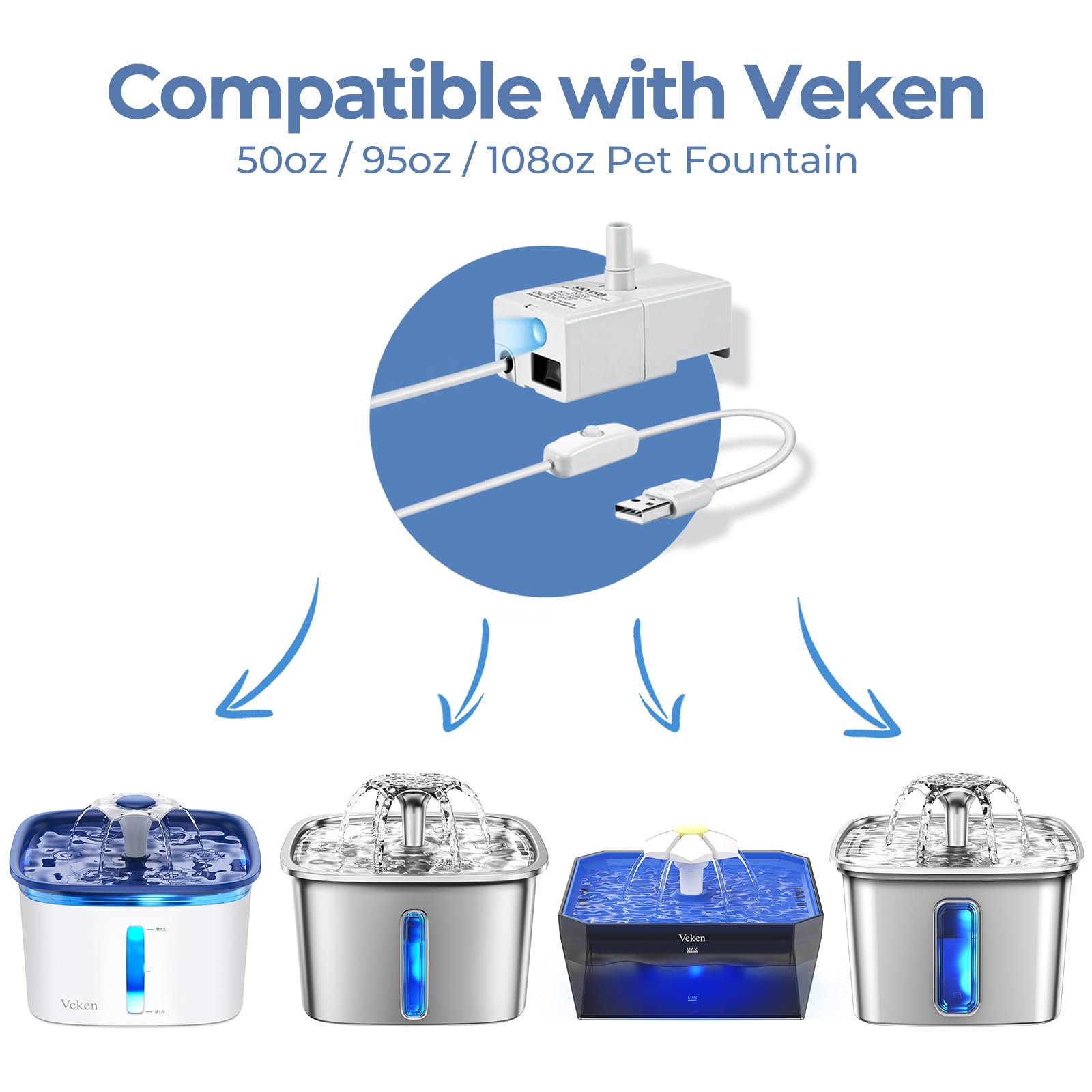 Veken pump installed in fountain for easy assembly and quick setup.