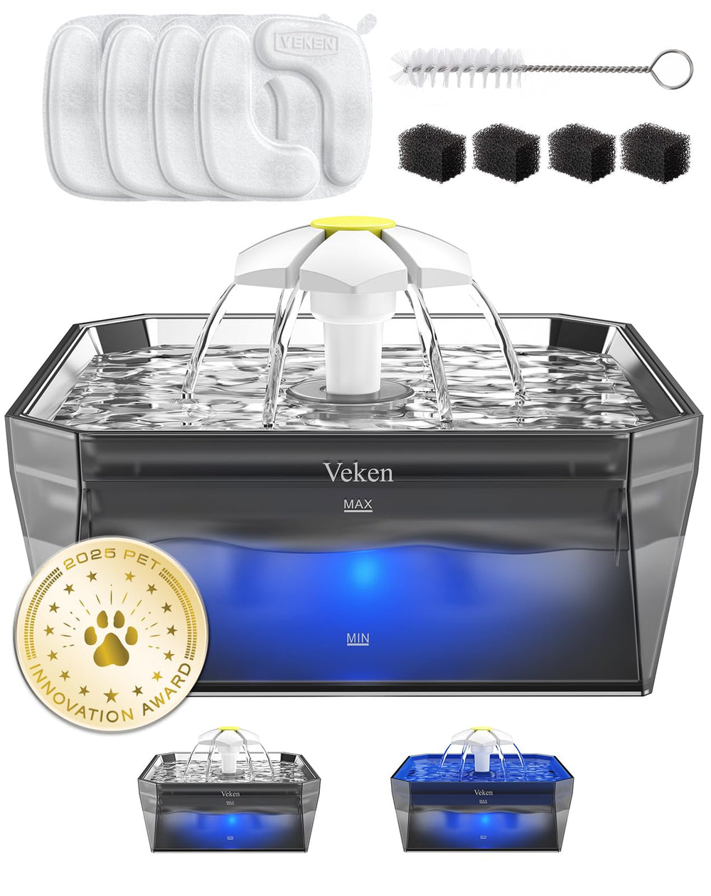 Veken small pet fountain with stainless lid for tidy pet hydration