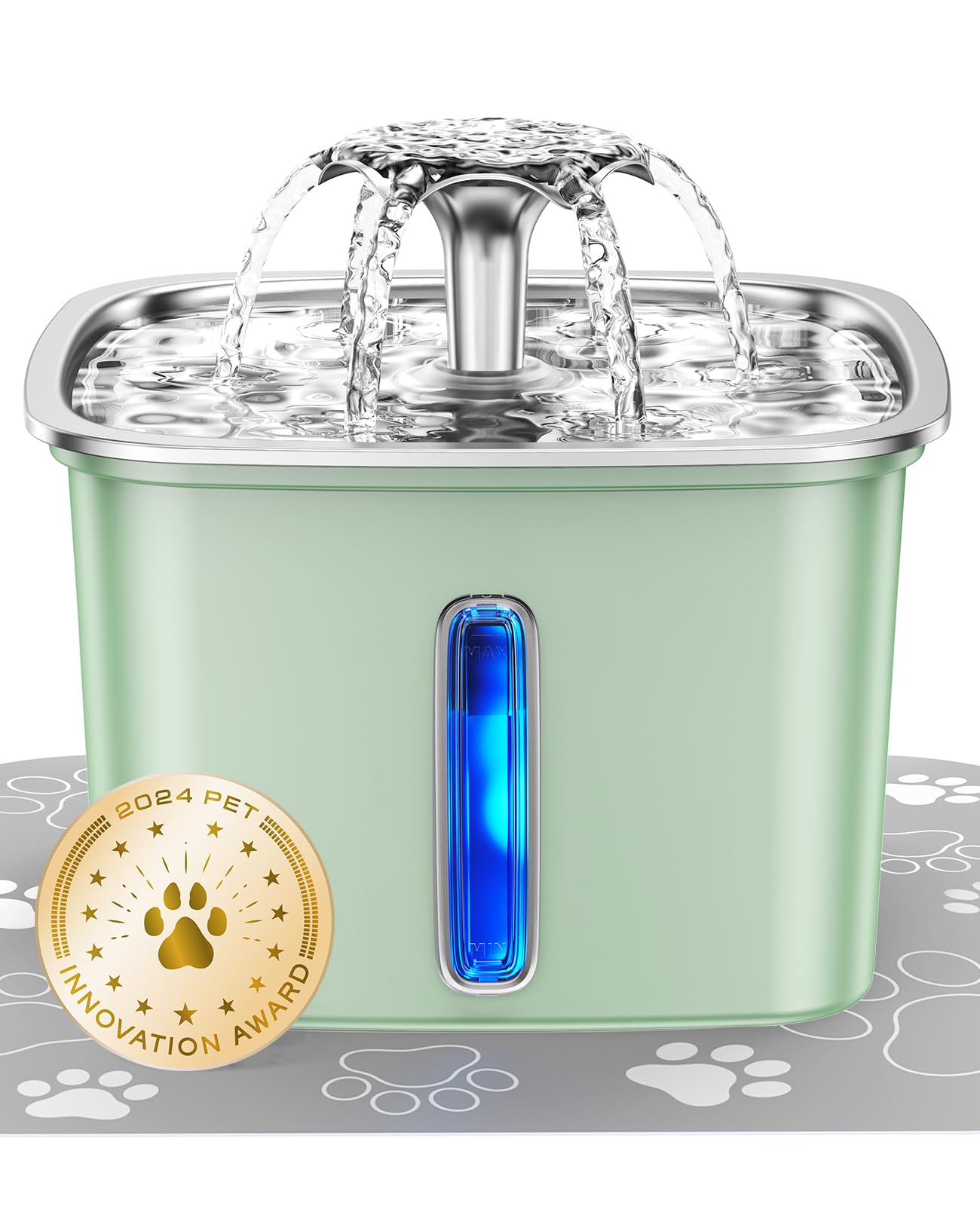Veken stainless steel cat water fountain full setup shows a modern, hygienic drinking station for pets.
