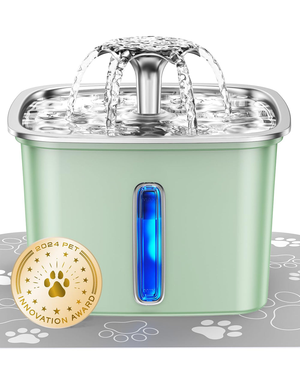 Veken stainless steel cat water fountain full setup shows a modern, hygienic drinking station for pets.