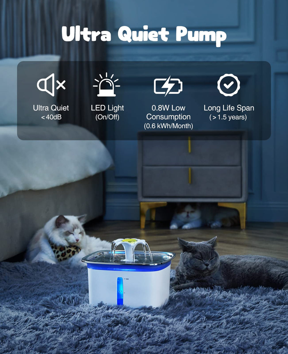 Veken ultra-quiet pump operates smoothly for long-term pet hydration.