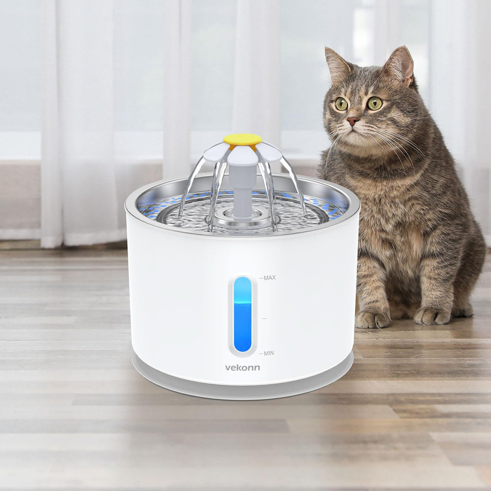Vekonn cat water fountain 360-degree streams encourage pets to drink more from multiple directions.