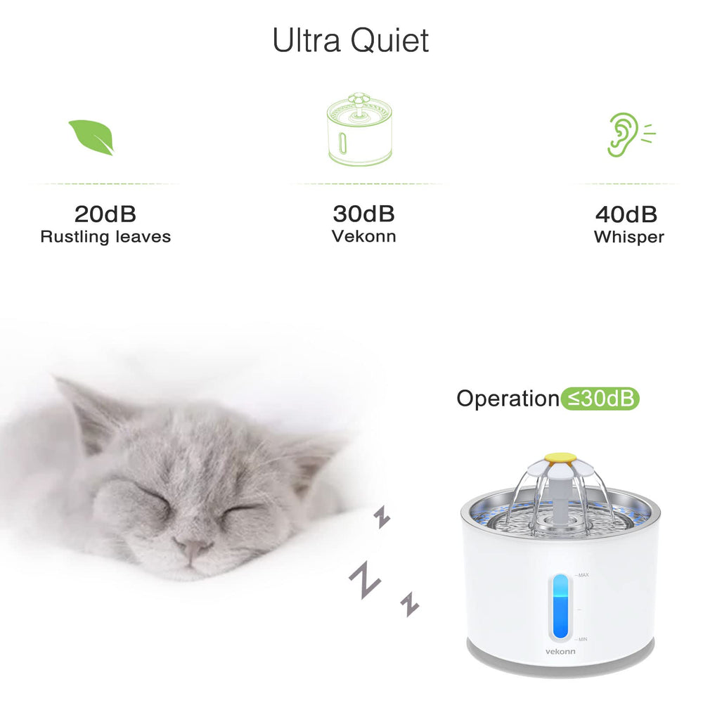 Vekonn cat water fountain BPA-free stainless top ensures safe, hygienic hydration.