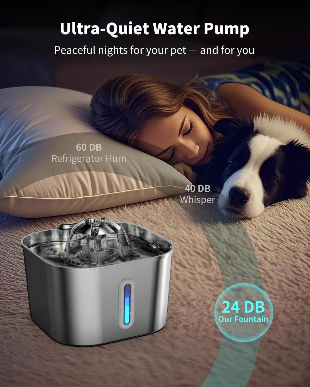 Vekonn cat fountain stainless steel filtration system removes debris and odors.
