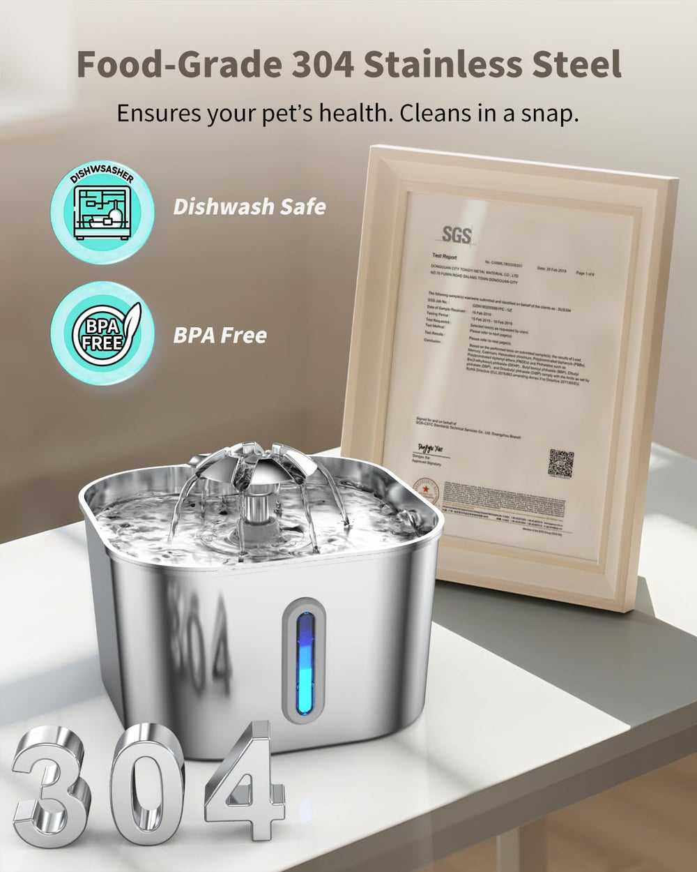 Vekonn cat fountain stainless steel quiet pump operates under 30dB.