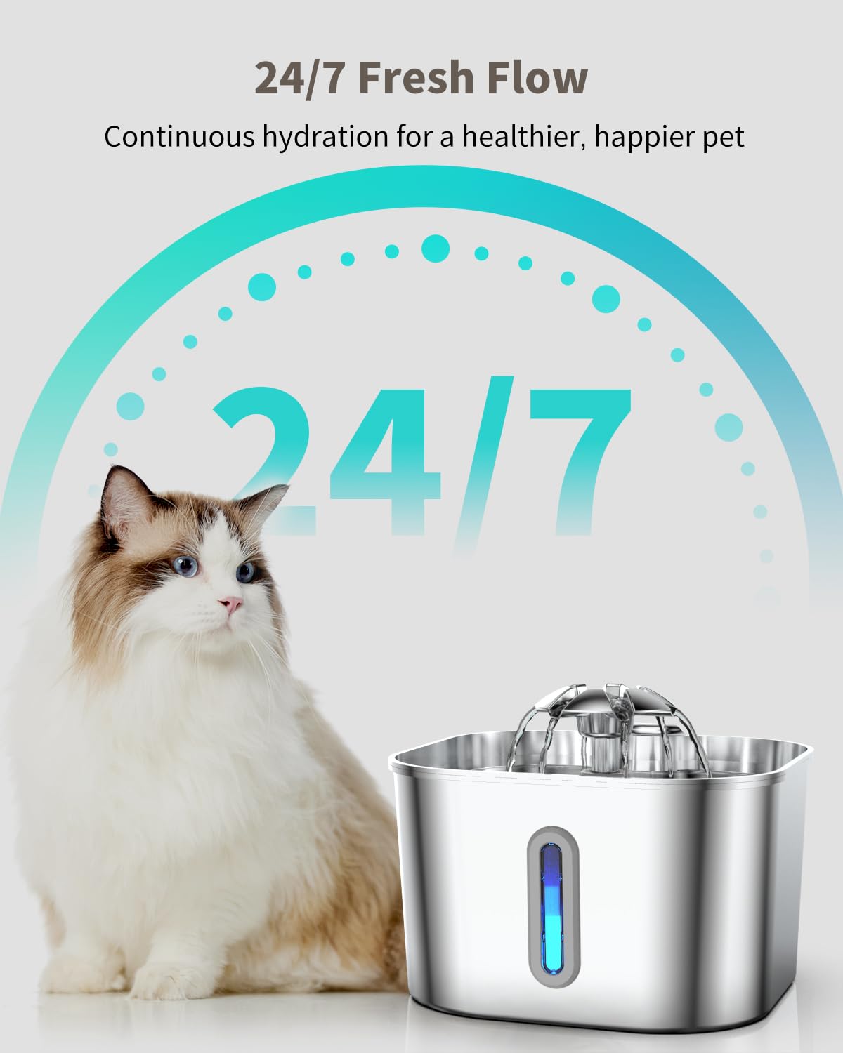 Vekonn stainless steel fountain removable spout demonstrates customizable drinking streams