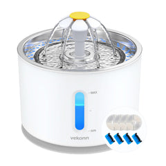 Vekonn cat water fountain with stainless steel top highlights durable, dishwasher-safe design.