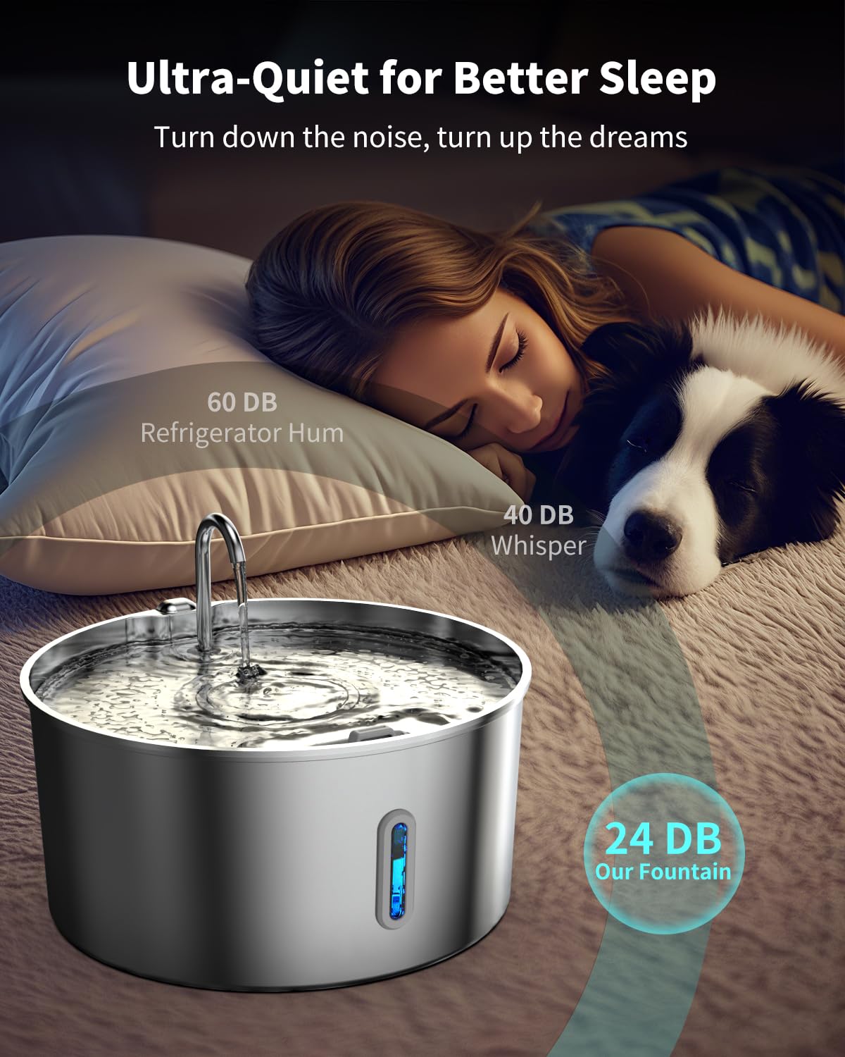 Vekonn fountain’s multi-layer filtration keeps water clean and fresh.