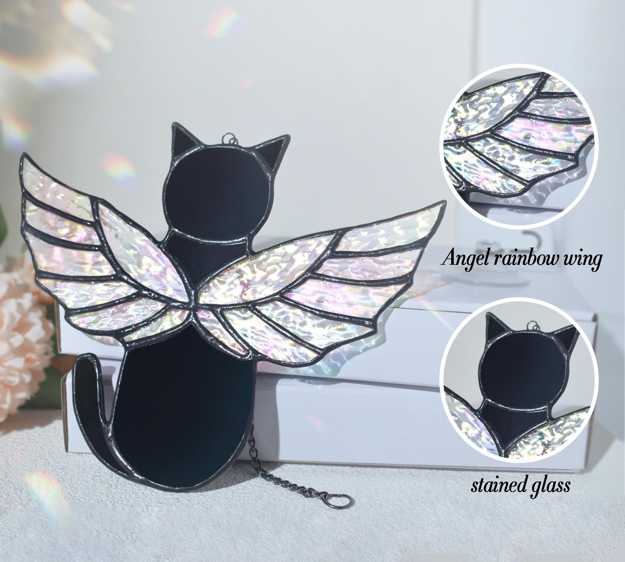 Velasyart stained glass cat memorial gift with vibrant hues honoring a cherished pet.
