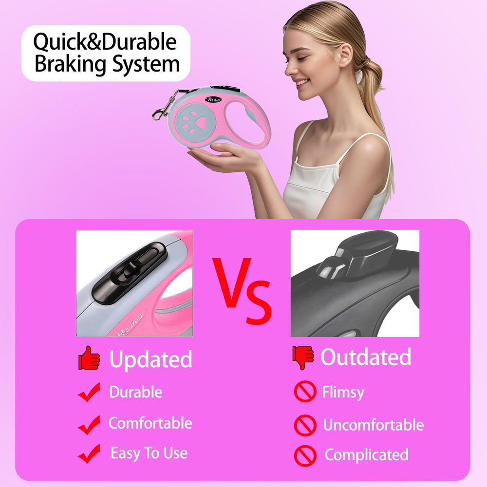 VELIGOOD retractable leash pink handle with ergonomic grip for comfort.
