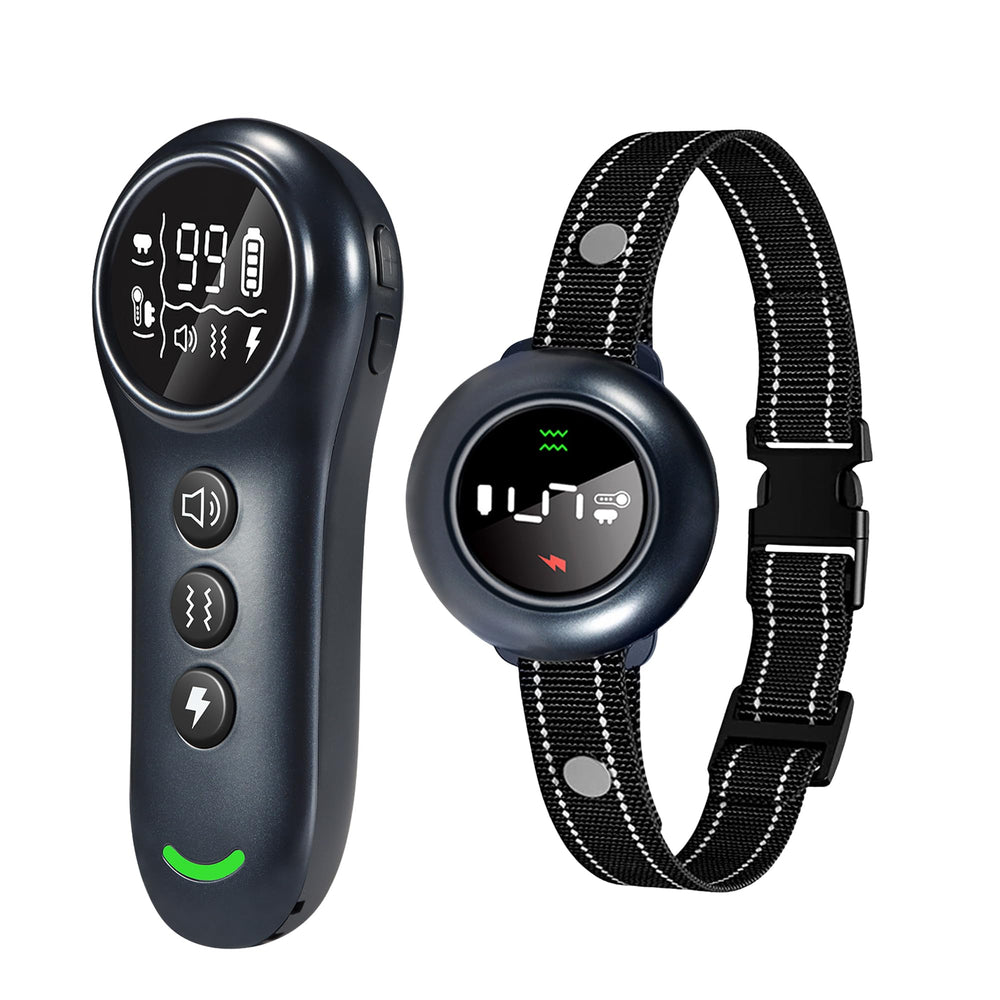 VeloZap 2-in-1 bark collar with remote closeup highlighting dual training options.