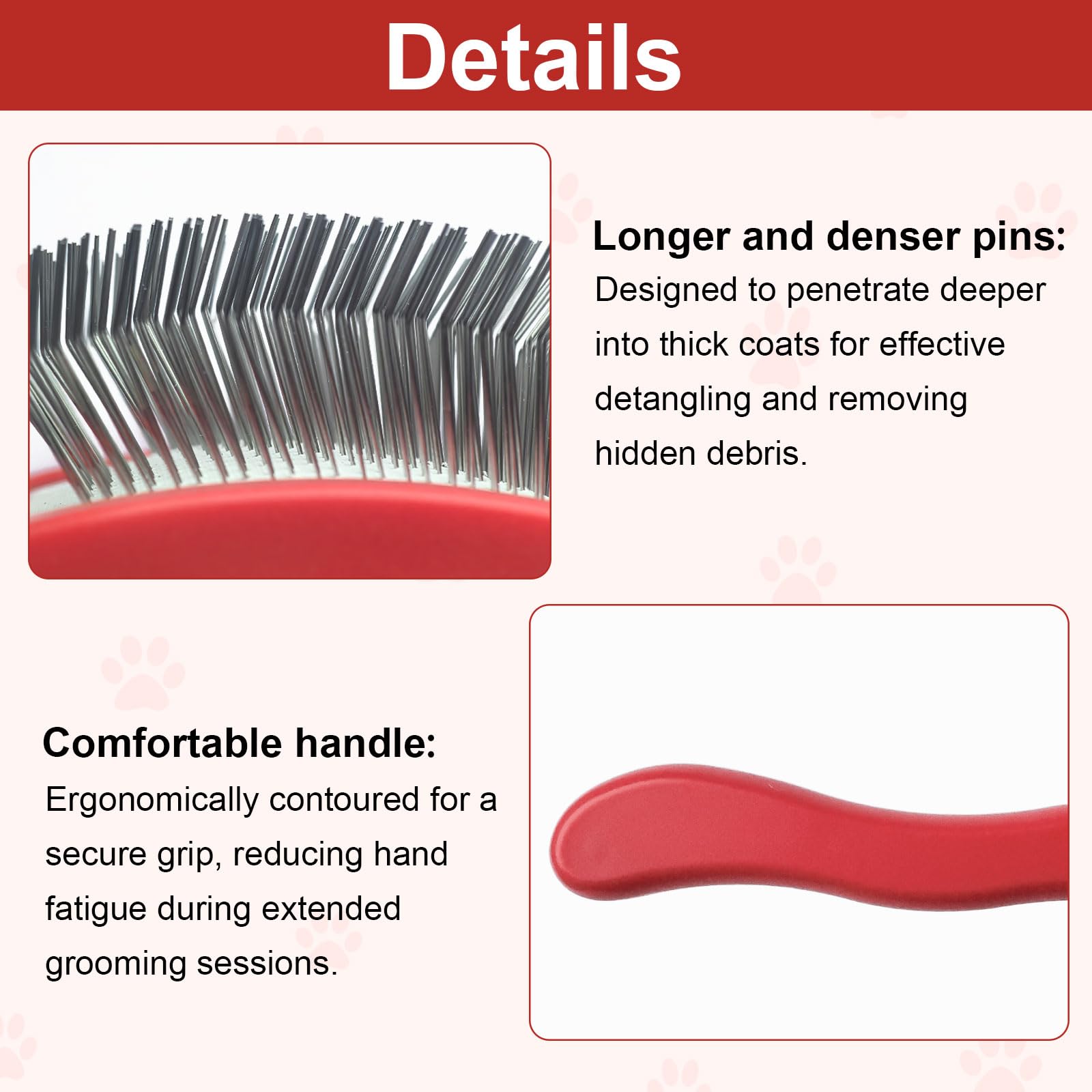Velupet Zoom extended pins detangle knots and lift debris from undercoat