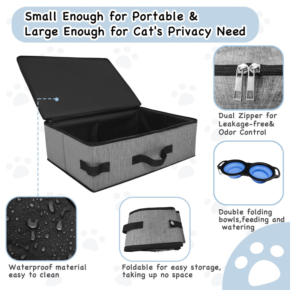 VeluXanipyr travel litter box silicone double bowl for feeding and water on trips.