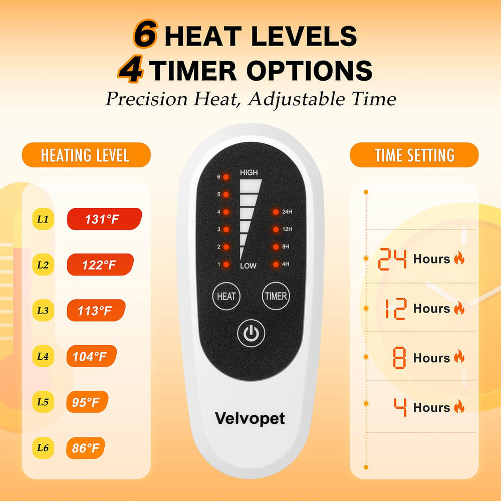 Velvopet heating pad 6-level temperature control enables tailored warmth