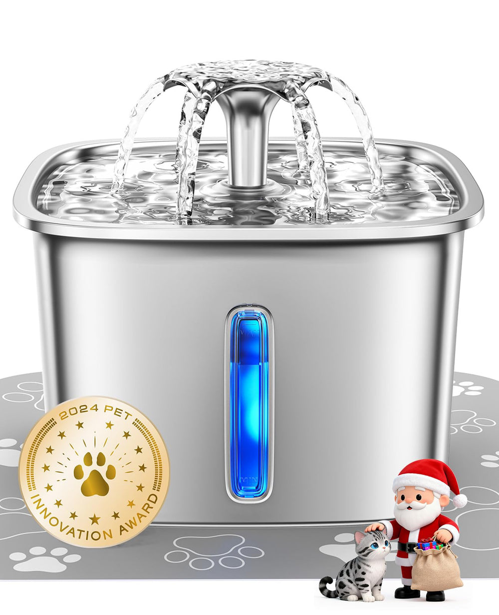 Veken stainless steel cat water fountain close-up highlighting hygienic, easy-clean design