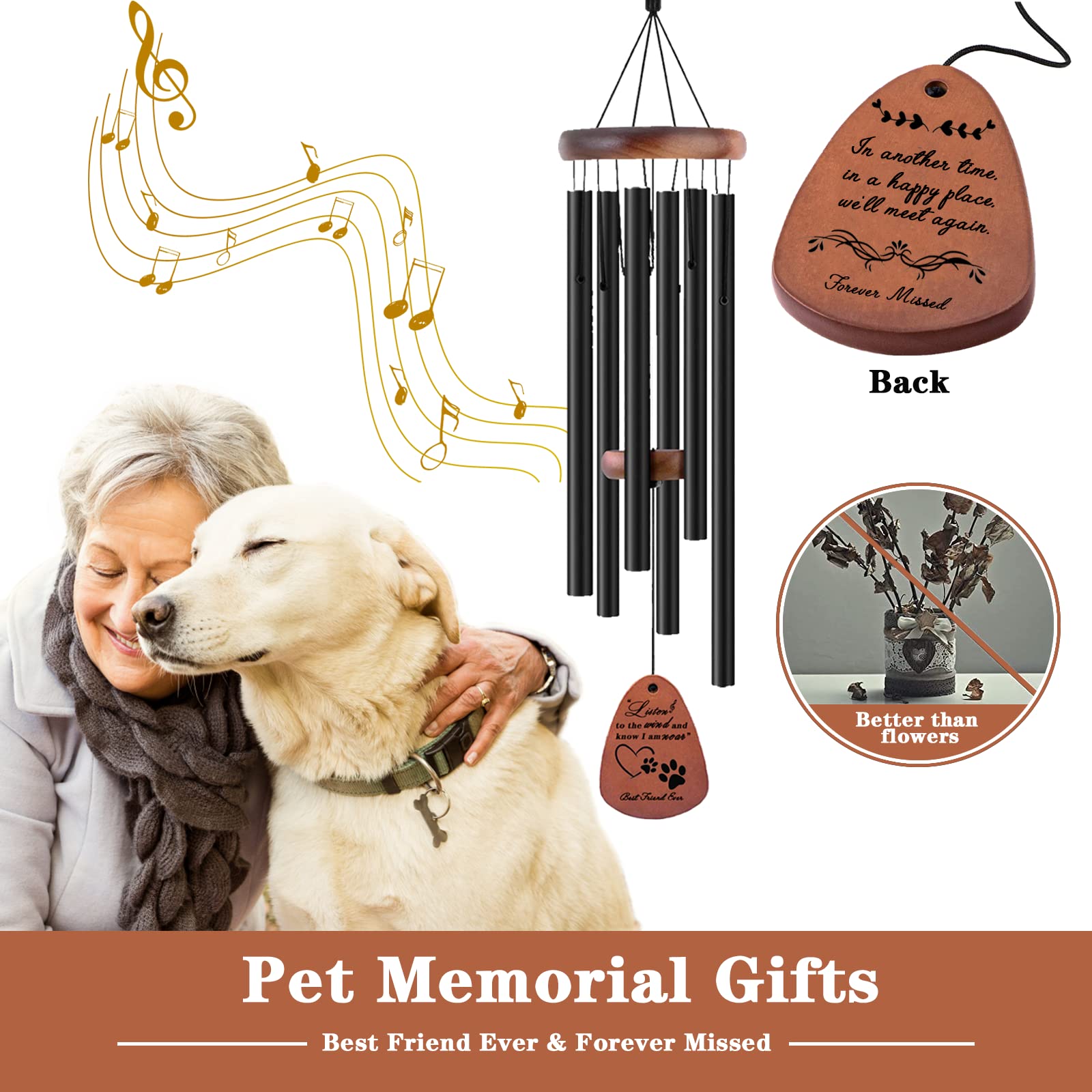 VENBEEL 28-inch pet memorial wind chime offers soothing melodies for cherished memories.