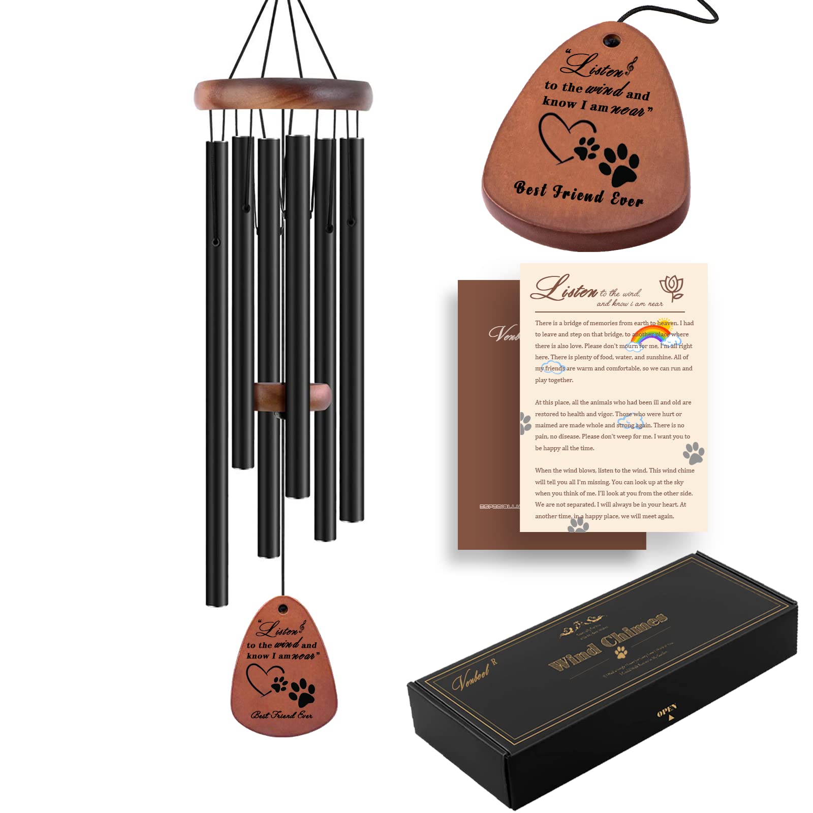 VENBEEL dog memorial wind chime pendant with paw engraving evokes gentle remembrance outdoors.