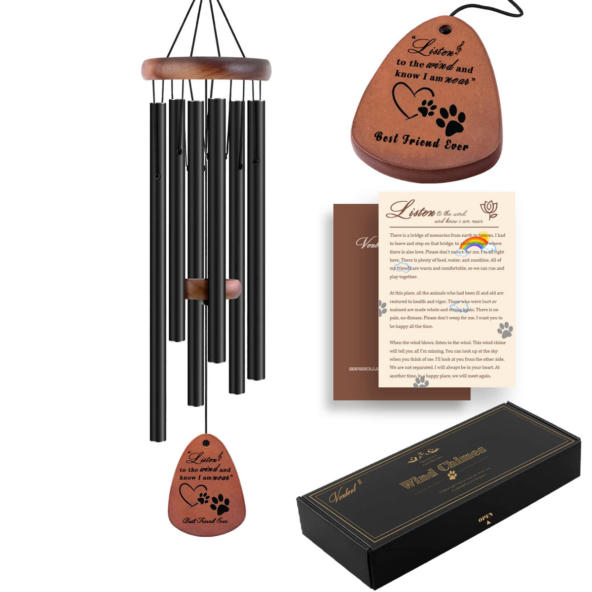 VENBEEL dog memorial wind chime pendant with paw engraving evokes gentle remembrance outdoors.