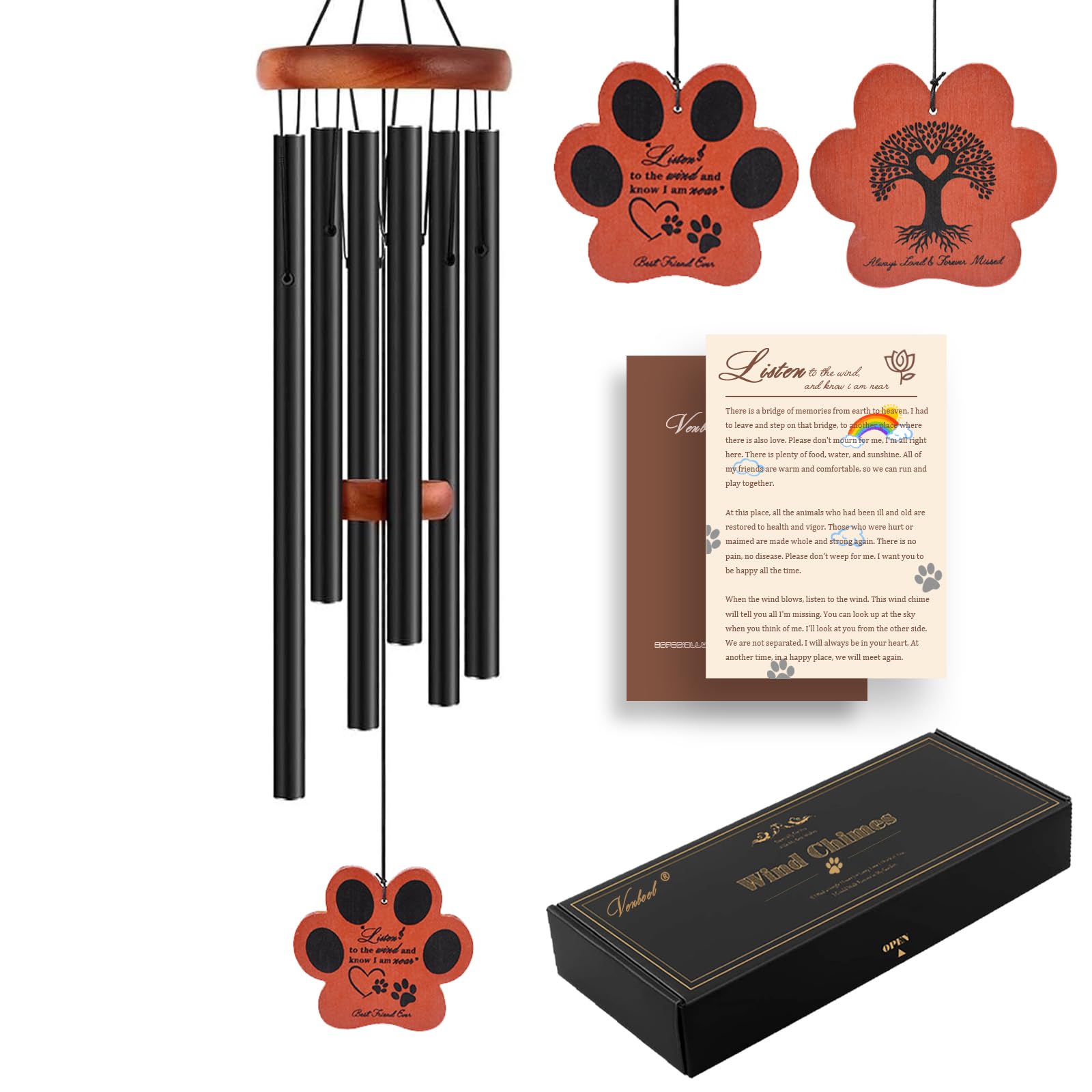 VENBEEL pet memorial wind chime 28-inch for remembrance and gentle outdoor sound