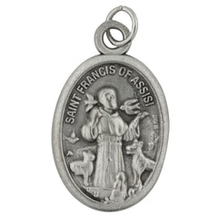 Venerare Saint Francis oval pet medal back displays blessing for crates.