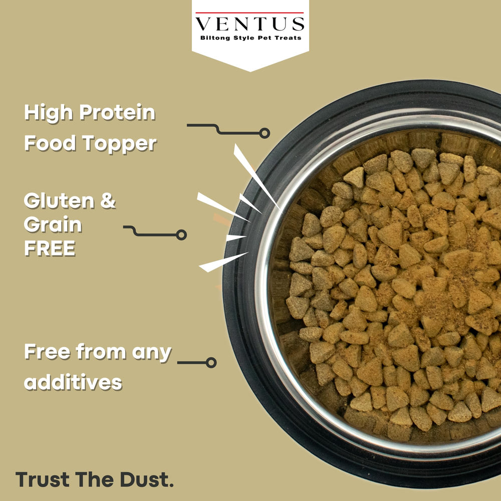 Ventus air-dried venison topper preserves nutrients and natural flavor.