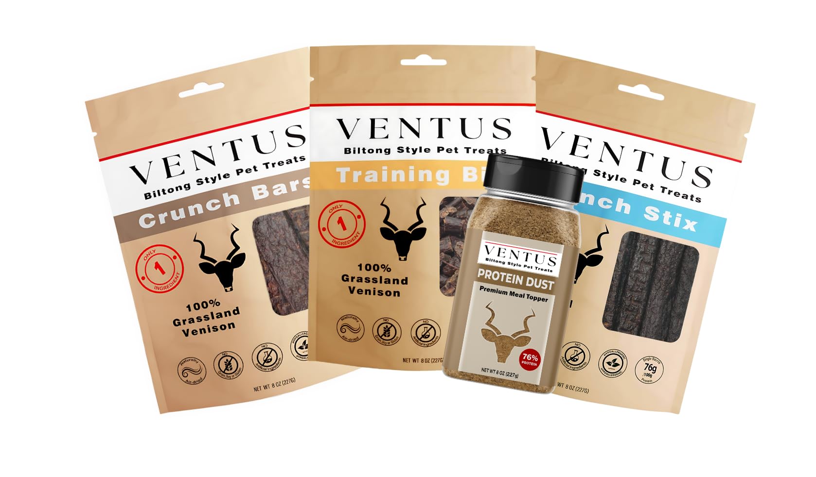 Ventus topper uses sustainably sourced venison, supporting eco-conscious pet care.