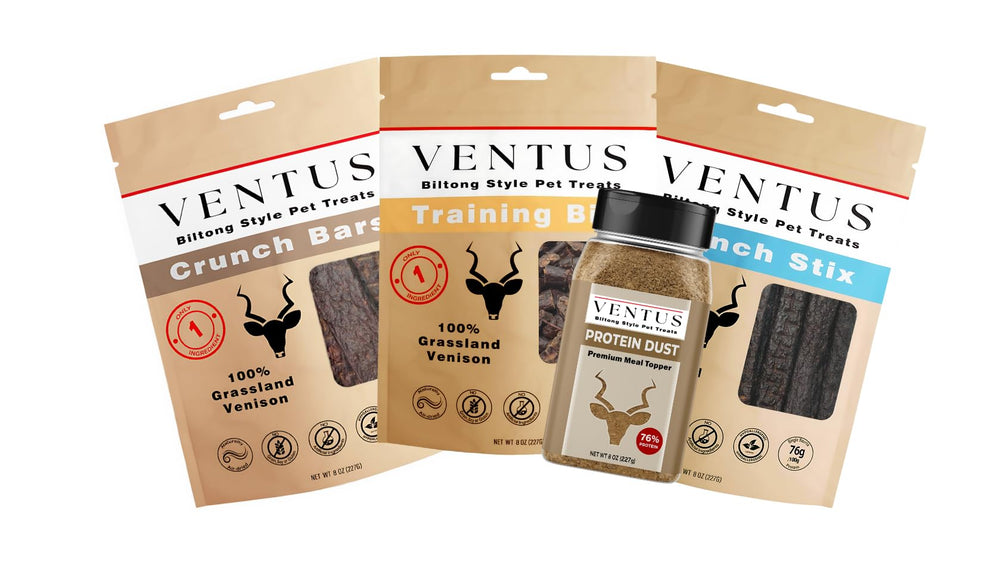 Ventus topper uses sustainably sourced venison, supporting eco-conscious pet care.