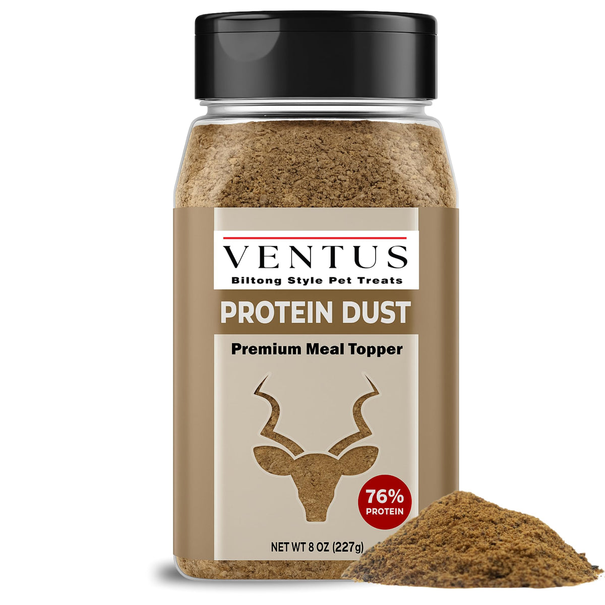 Ventus Venison Dog Food Topper package in an 8 oz pouch for easy, protein-rich grain-free meals.