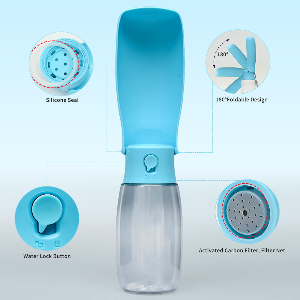 VEPOUYU dog water bottle 3.2-inch trough supports comfortable drinking on hikes