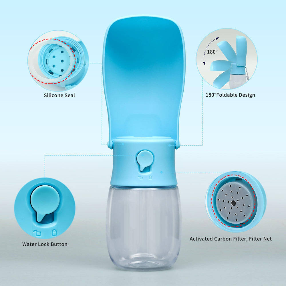 VEPOUYU dog water bottle with activated carbon filter for clean hydration