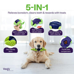 Veqly alligator puzzle toy with natural rubber for gentle chewing and mental stimulation.