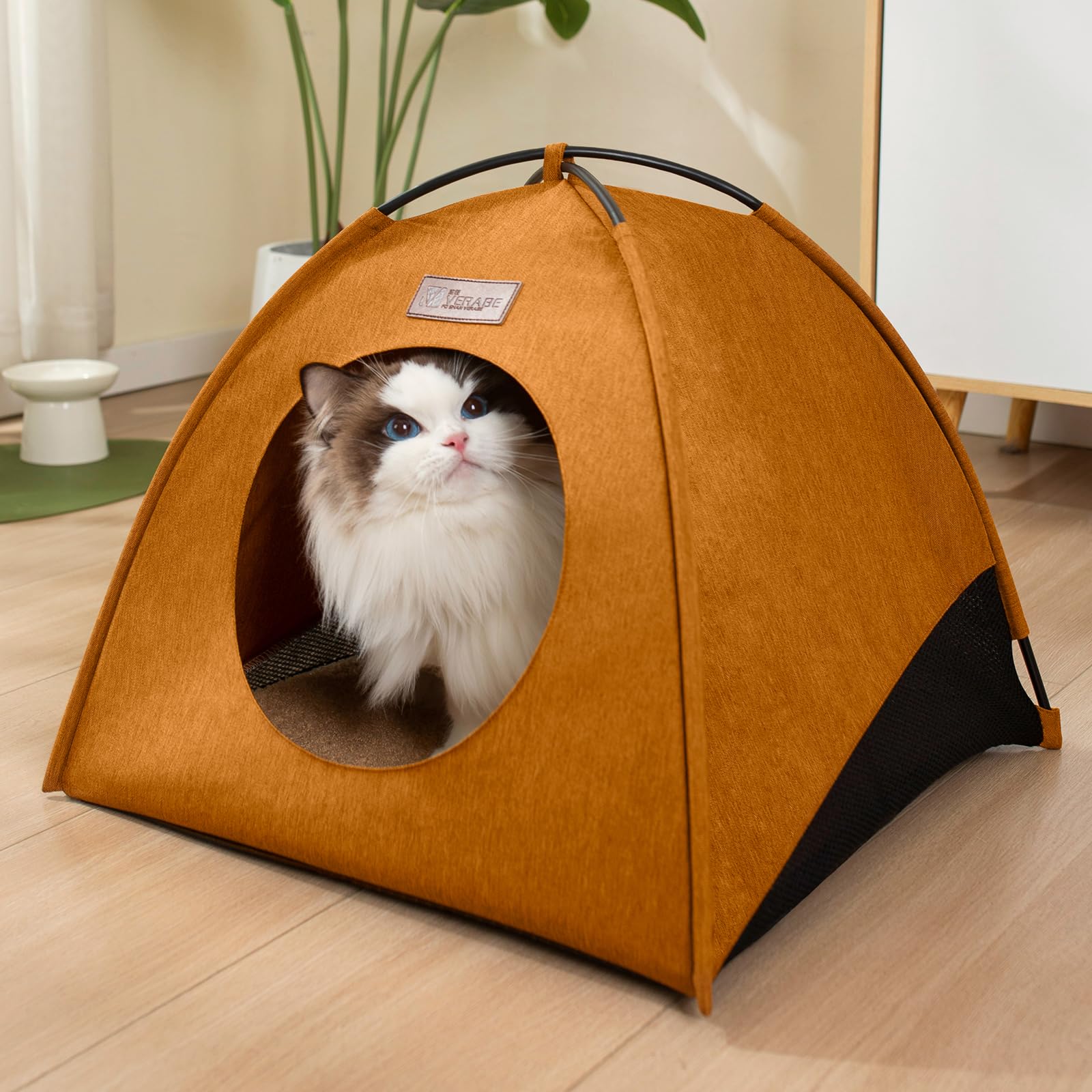 VERABE refugio para gatos versátil para interior y exterior, perfecta para aventuras.