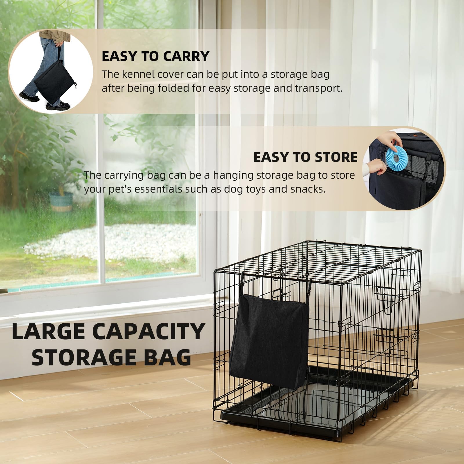 VERABE crate cover with 3-way access promotes ventilation while keeping your dog secure.